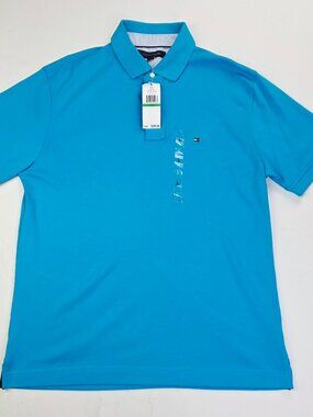 Tommy Hilfiger Hawaiian Ocean Blue Mens Size Large Short Sleeve Logo Polo NWT